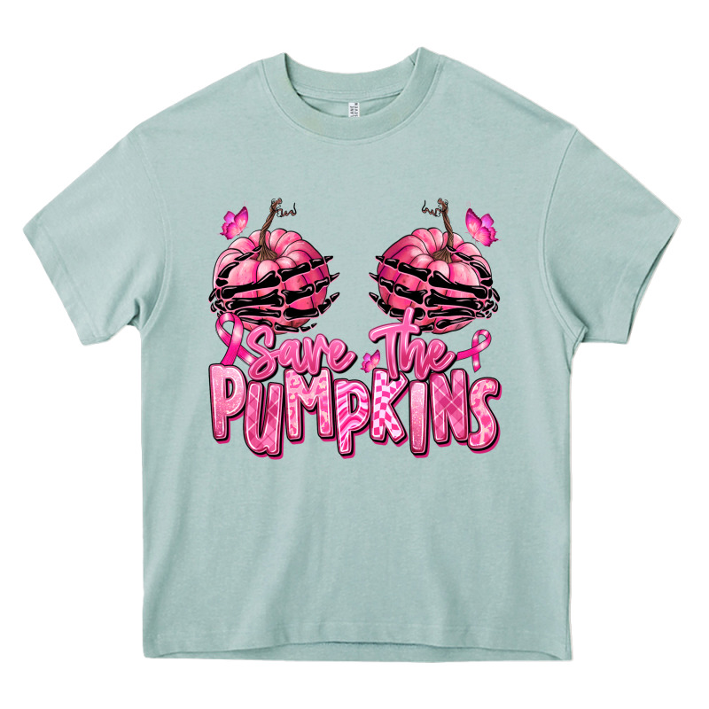 Save The Pumpkins Breast Cancer Heavy Core Tee by RanaPortraitStore | Teevron