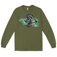 Army Green Sea Seal Face Illustrations Long Sleeve Tee - LillyAllenDesigns