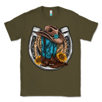 Army Green western horseshoe boots hat rope sunflower Classic Tee - AdoDesignShop