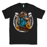 Black western horseshoe boots hat rope sunflower Classic Tee - AdoDesignShop
