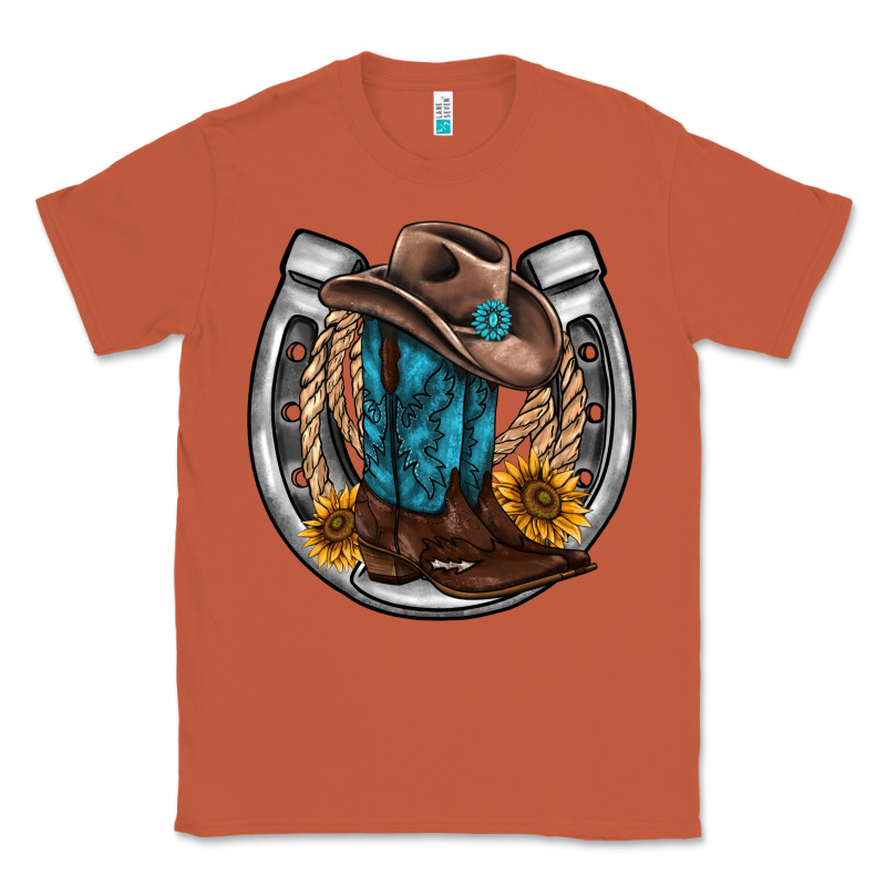 Western Horseshoe Boots Hat Rope Sunflower Classic Tee by AdoDesignShop | Teevron