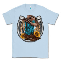 Dusty Blue western horseshoe boots hat rope sunflower Classic Tee - AdoDesignShop