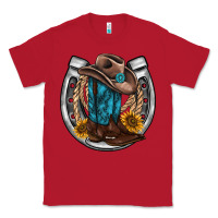 Red western horseshoe boots hat rope sunflower Classic Tee - AdoDesignShop