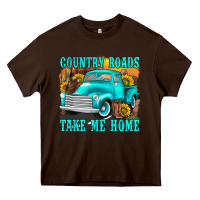 Chocolate Brown country roads take me home western Heavy Core Tee - texasbilliewilder