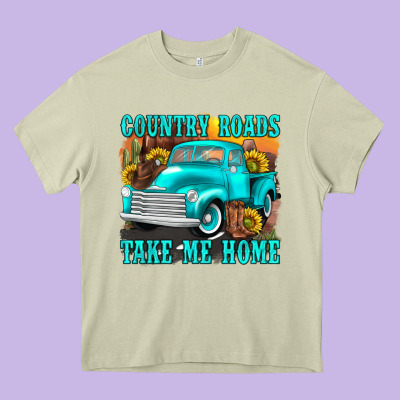 Country Roads Take Me Home Western Heavy Core Tee Designed By Texasbilliewilder