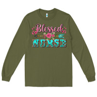 Army Green western blessed nurse pink floral arrow Long Sleeve Tee - BarkalooDesign
