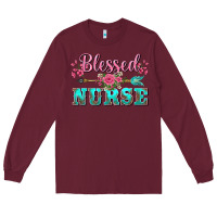 Burgundy western blessed nurse pink floral arrow Long Sleeve Tee - BarkalooDesign