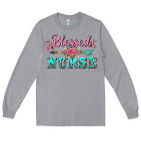 Heather Grey western blessed nurse pink floral arrow Long Sleeve Tee - BarkalooDesign