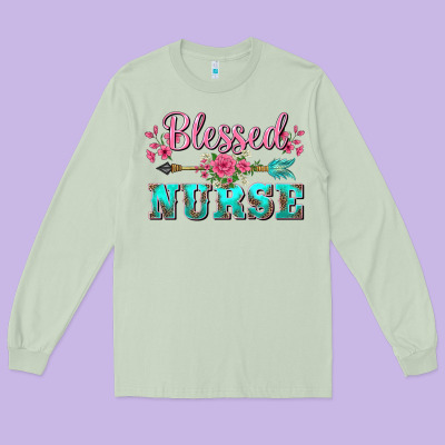 Western Blessed Nurse Pink Floral Arrow Long Sleeve Tee Designed By Barkaloodesign