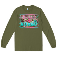 Army Green western blessed nurse pink floral arrow  background Long Sleeve Tee - BarkalooDesign