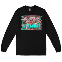 Black western blessed nurse pink floral arrow  background Long Sleeve Tee - BarkalooDesign