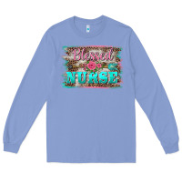 Colony Blue western blessed nurse pink floral arrow  background Long Sleeve Tee - BarkalooDesign