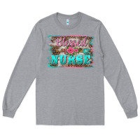 Heather Grey western blessed nurse pink floral arrow  background Long Sleeve Tee - BarkalooDesign