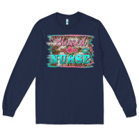 Navy western blessed nurse pink floral arrow  background Long Sleeve Tee - BarkalooDesign