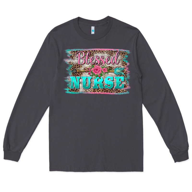 Western Blessed Nurse Pink Floral Arrow  Background Long Sleeve Tee by BarkalooDesign | Teevron