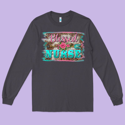 Western Blessed Nurse Pink Floral Arrow  Background Long Sleeve Tee Designed By Barkaloodesign