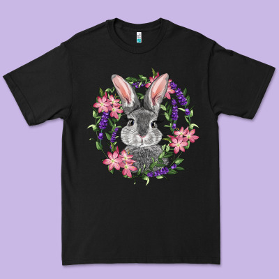 Premium Tee Easter Bunny With Floral Wreath