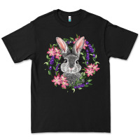 Black Easter Bunny With Floral Wreath Premium Tee - RanaPortraitStore