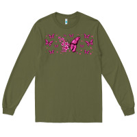 Army Green floral breast cancer butterfly Long Sleeve Tee - Jasminsmagicworld