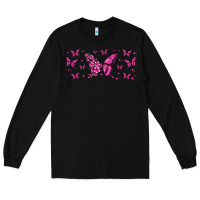 Black floral breast cancer butterfly Long Sleeve Tee - Jasminsmagicworld