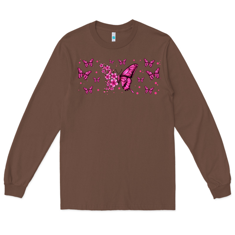 Floral Breast Cancer Butterfly Long Sleeve Tee by Jasminsmagicworld | Teevron