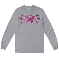 Heather Grey floral breast cancer butterfly Long Sleeve Tee - Jasminsmagicworld