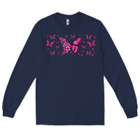 Navy floral breast cancer butterfly Long Sleeve Tee - Jasminsmagicworld