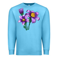 Ocean Blue Pasque Flower Illustrations Premium Sweatshirt - LillyAllenDesigns