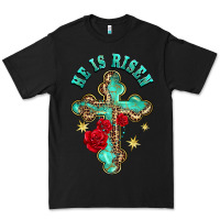 Black he is risen cross with roses Premium Tee - BarkalooDesign