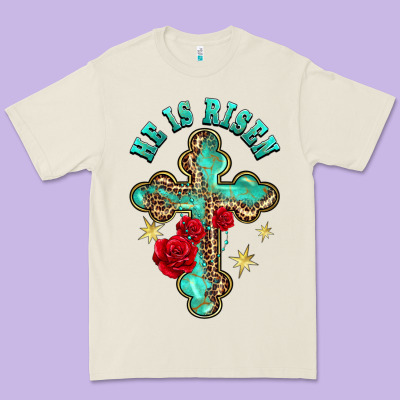 He Is Risen Cross With Roses Premium Tee Designed By Barkaloodesign
