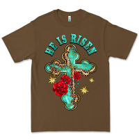 Cacao he is risen cross with roses Premium Tee - BarkalooDesign
