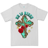 Dove Grey he is risen cross with roses Premium Tee - BarkalooDesign