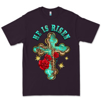 Plum he is risen cross with roses Premium Tee - BarkalooDesign