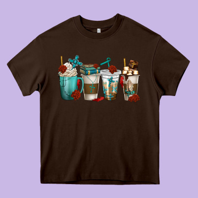 Faith Coffee Cups Heavy Core Tee Designed By Texasbilliewilder