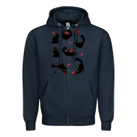 Navy valentine cat Zipper Hoodie - MaliasSmallBusiness