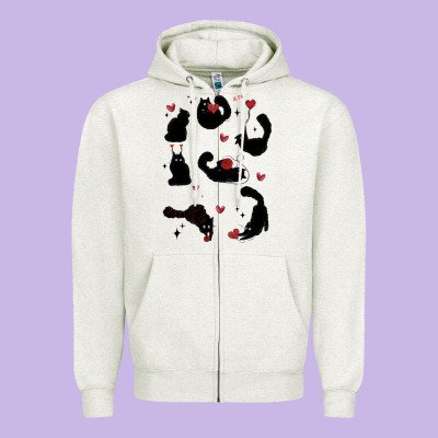 Valentine Cat Zipper Hoodie Designed By Maliassmallbusiness