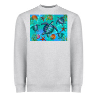 Heather Grey Turtle Seashells Starfish Heavyweight Sweatshirt - Artiststas