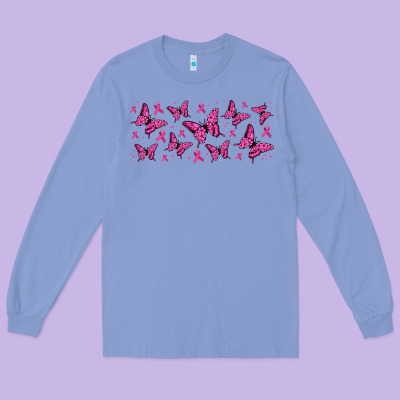 Breast Cancer Butterflies Long Sleeve Tee Designed By Jasminsmagicworld