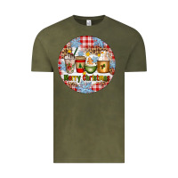 Vintage Olive Merry Christmas Coffee Cups Vintage Tee - Artiststas