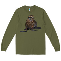 Army Green Sea Lion Illustrations Long Sleeve Tee - LillyAllenDesigns