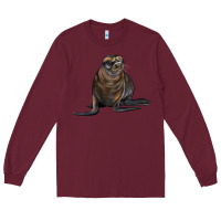 Burgundy Sea Lion Illustrations Long Sleeve Tee - LillyAllenDesigns