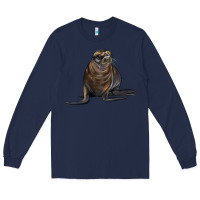 Navy Sea Lion Illustrations Long Sleeve Tee - LillyAllenDesigns