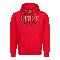 Red i wear my heart on my sleeve Zipper Hoodie - MaliasSmallBusiness