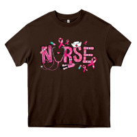 Chocolate Brown breast cancer nurse Heavy Core Tee - RanaPortraitStore