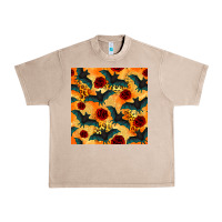 French Oak halloween bat and roses seamless pattern Urban Heavy Tee - BundleAndBundleShop