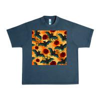 Midnight Navy halloween bat and roses seamless pattern Urban Heavy Tee - BundleAndBundleShop
