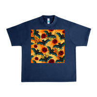 Navy halloween bat and roses seamless pattern Urban Heavy Tee - BundleAndBundleShop