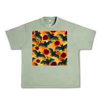 Oil Green halloween bat and roses seamless pattern Urban Heavy Tee - BundleAndBundleShop