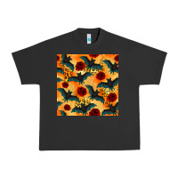 Pigment Black halloween bat and roses seamless pattern Urban Heavy Tee - BundleAndBundleShop