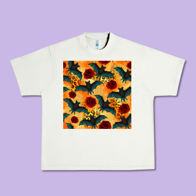 Halloween Bat And Roses Seamless Pattern Urban Heavy Tee Designed By Bundleandbundleshop